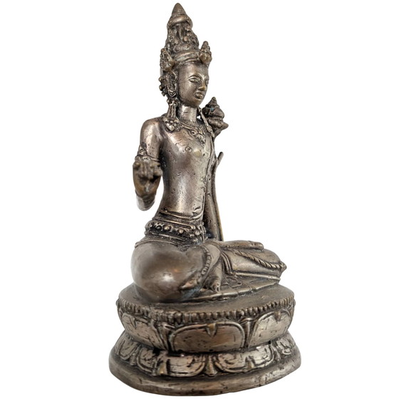 Ancienne Statue en Bronze Javanaise – Padmapani Avalokiteshvara – Porteur de Lotus – 20 cm – Sculptures (photo 2 of 10)