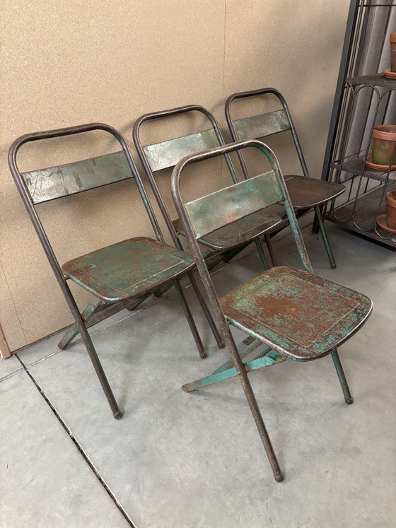 Image 1 of Vintage Brocante metal folding chairs / chairs