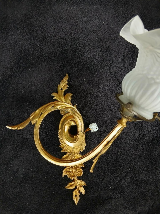 Art Nouveau wandlampen van brons en messing – Bronze, Glass (photo 8 of 10)