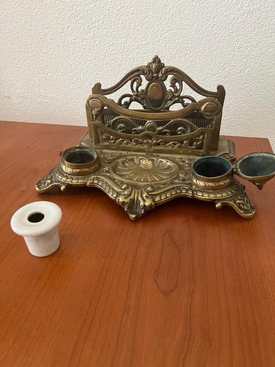 Encrier Vintage avec Porte-plume - Style Art Nouveau – Objets déco, Porcelain, Brass (photo 2 of 5)