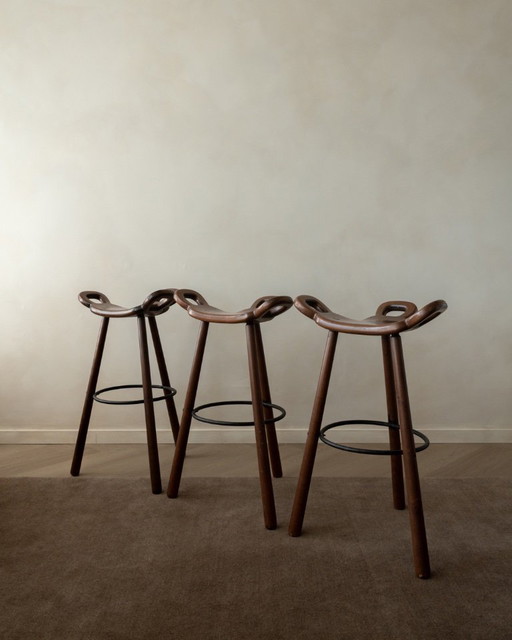 Vintage Spanish Brutalist Wooden Marbella Bar Stools by Confonorm, 1970s, Set of 3