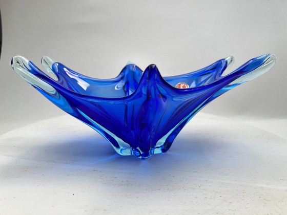 Image 1 of Murano blue pointed bowl, cobalt blue fruit bowl, Mid Century Art Glass