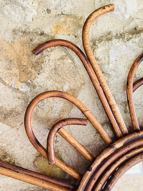 Image 1 of Specchio da parete in rattan e bambù, metà secolo, anni '60