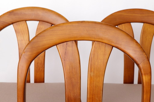 Set of 4 Vintage Dining Chairs by Lübke – Germany 1970s – Cherrywood & Grey Upholstery