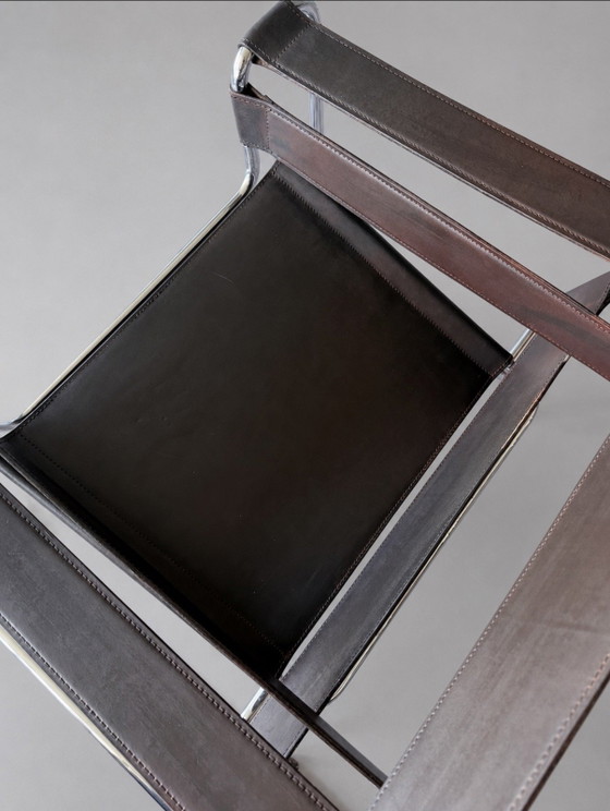 Image 1 of Fauteuil vintage Wassily B3 de Marcel Breuer pour Bononia/Gavina, Italie, cuir marron
