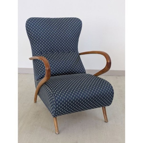 Image 1 of Art Deco fauteuil in blauwe bloemenstof (jaren 30)