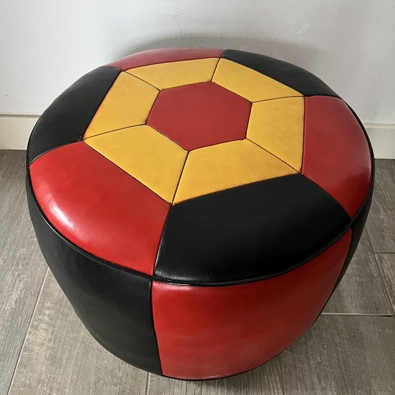 Image 1 of Prachtige vintage poef in meerdere kleuren leer