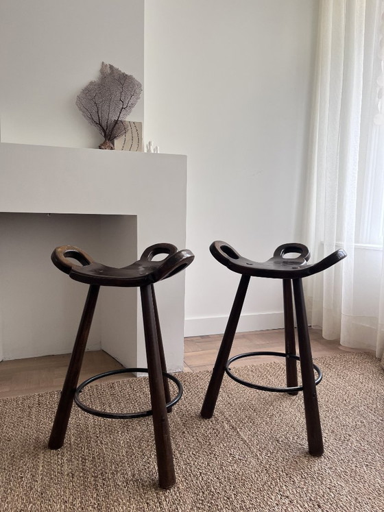 Image 1 of Set van 2 vintage Marbella krukken, Spaans Brutalist design, jaren '70