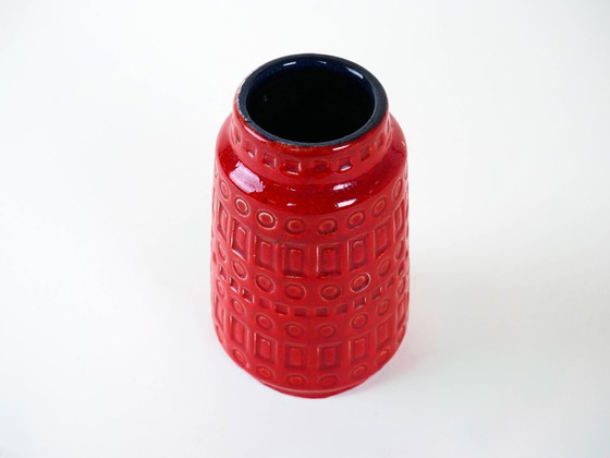 Image 1 of Red ceramic vase, German design, 1960s, made in West Germany