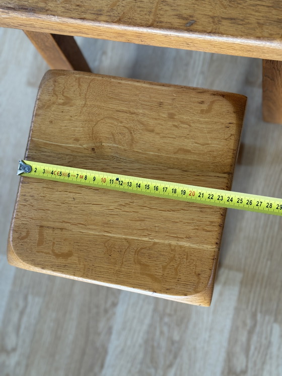 Image 1 of Vintage Brutalist Solid Oak Nesting Side Tables 70s