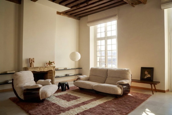 Ligne Roset Marsala 2-zitsbank van Michel Ducaroy — Vintage Frans Design, Lichtbeige Bouclé Jaren 70 (photo 7 of 7)