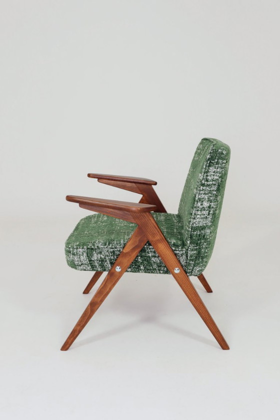 Image 1 of Scandinavian Green Lounge Chair Vintage Design Boho Upholstery Melange Fabric, 1960, Poland