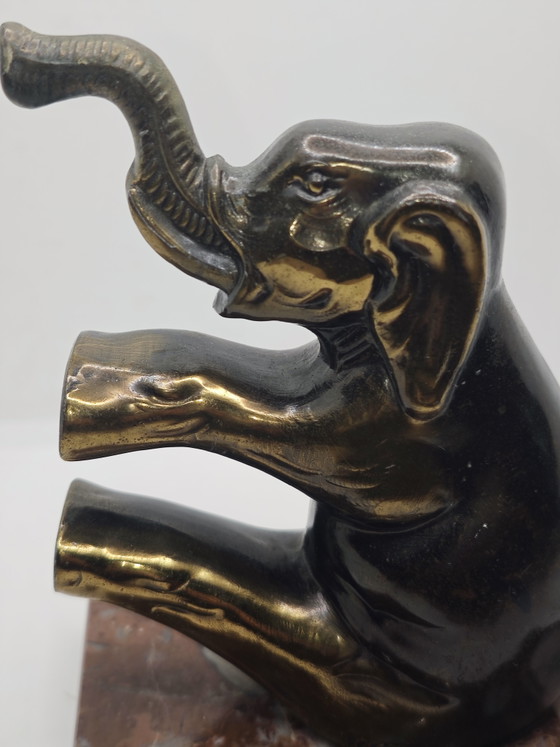 Pair of Art Deco Elephants – Sculpture, Marble, Metal (photo 12 of 15)