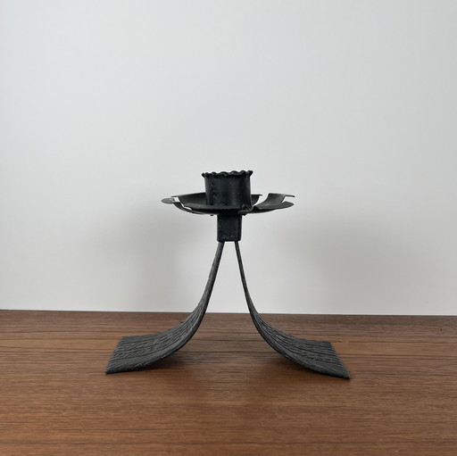 Vintage Black Wrought Iron Candle Holder, 1960s/70s