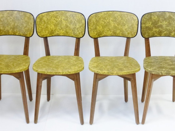 Image 1 of SUITE DE 4 CHAISES CAMOUFLAGE JAUNE & NOIR VINTAGE FRENCH 50's ROCKABILLY CHAIRS