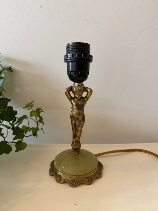 Brass table lamp with onyx base