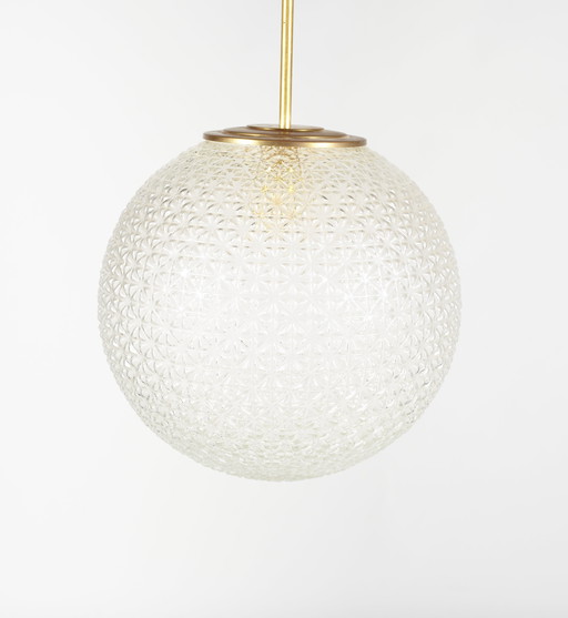 Mid Century Glass & Brass Pendant Globe