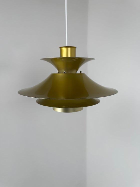 Pair of Model 4108 Pendant Lamps, Lyfa, Denmark, c. 1970s-1980s, Metal, Gold, Mid Century Modern (photo 12 of 13)