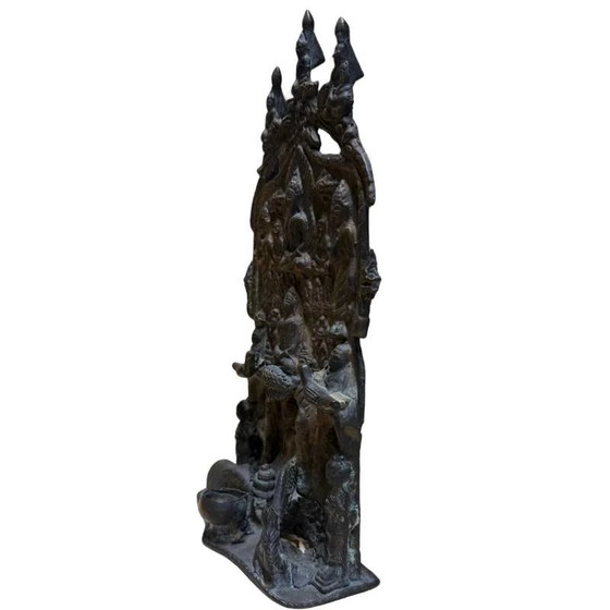Antiguo Relieve de Templo de Bronce del Buddha Mucalinda – Estilo Himalaya India/Nepal – c. 1880–1920 – (photo 10 of 10)