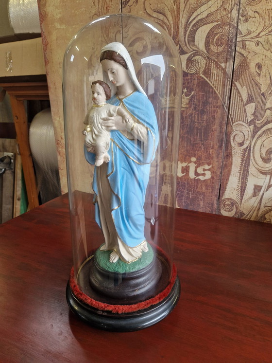 Image 1 of Antique bell jar with Mary and Jesus