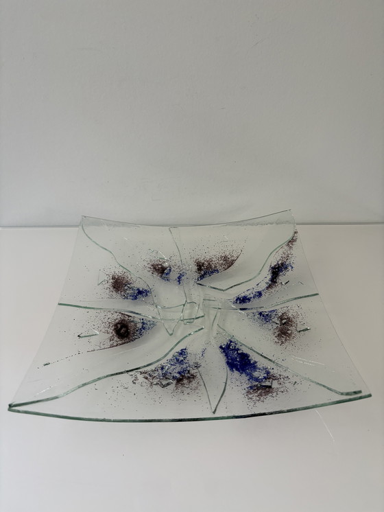 Image 1 of Dekorative Glasschale mit blauen und braunen