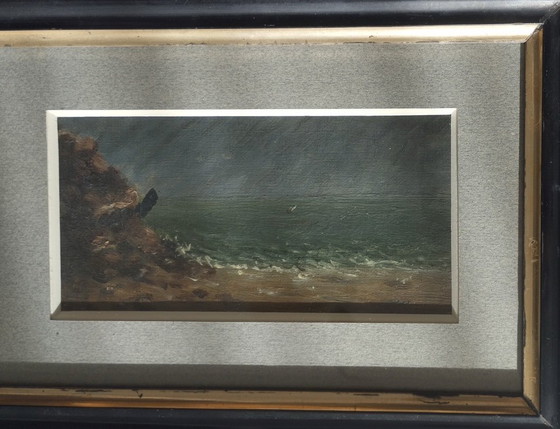 Image 1 of Voilier sous la pluie - Petite marine encadrée.