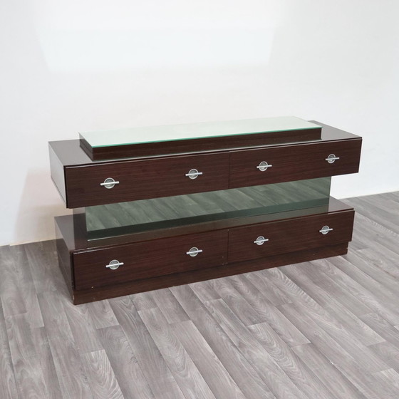 Image 1 of Comò Cassettiera In Ebano Macassar E Specchio Cubic Design Modernariato 1980’s