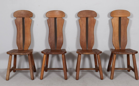 Image 1 of Set di 6 sedie da pranzo brutaliste di De Puydt, rovere, Belgio, anni '70