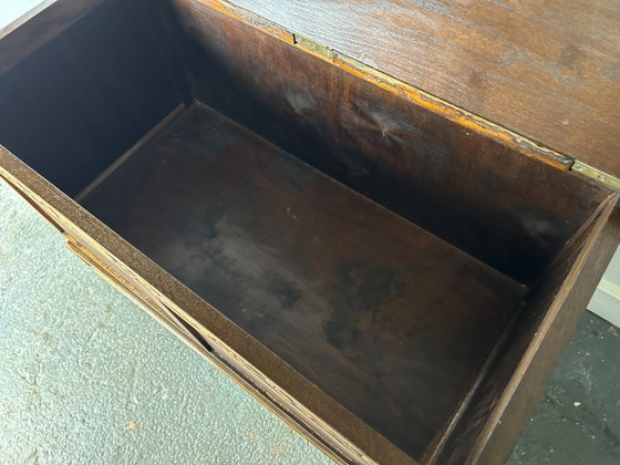Early 20th Century Oak Blanket Box Mule Chest with Drawer Carved Jacobean Style, Storage cabinet, Metal, Wood (photo 6 of 9)
