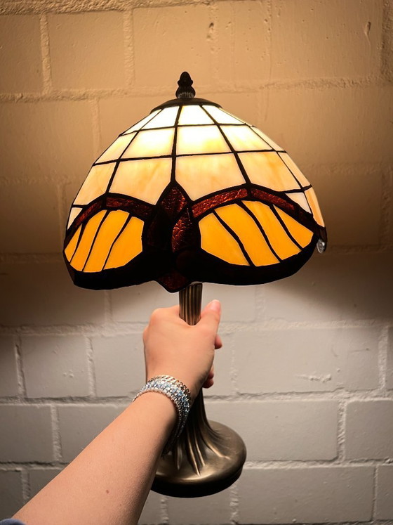 Image 1 of Vintage Tiffany style table lamp with glass shade, Art Deco floor lamp, Art Nouveau