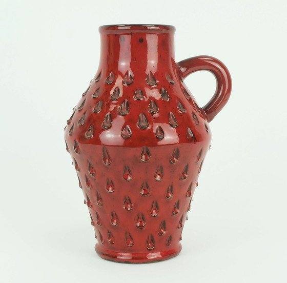 Image 1 of Italian Mid Century Vase Fratelli Fanciullacci Strawberry Sgraffito Decor 1960S 1970S