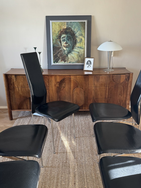 Image 1 of Set of 6 "S44" Leer en Chromen Design Stoelen door Gualtierotti en Vegni voor Fasem (1980s)