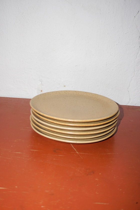 Image 1 of Vintage Grès Licht En Gespikkelde Ontbijtborden Of Dessertborden * Set Van 6 * Aardewerk Keramische Borden * Rustiek Mid-Century