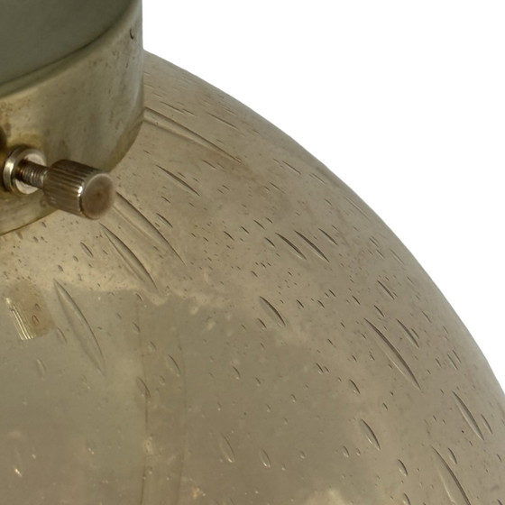 Image 1 of Art déco - Suspension en verre bullé - Structure en laiton et chrome - Plusieurs en stock !