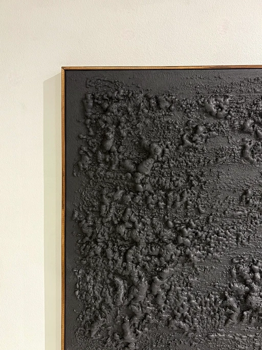 Groot gestructureerd kunstwerk in brutalistische stijl – schilderijen tekeningen, Wood, Canvas, Vintage (photo 2 of 6)