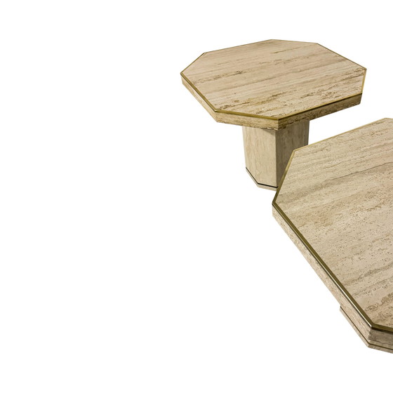 Image 1 of Pair of Willy Rizzo for Jean Charles Mid-Century Italian Modern Travertine Low Octagonal Tables