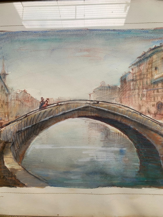 Peinture aquarelle de Daniele Fontana, années 1950, Peintures et dessins (photo 4 sur 4)