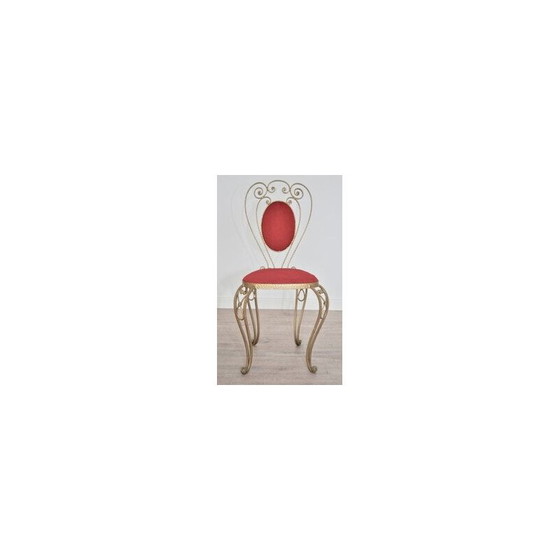 Image 1 of Pair of vintage patinated brass, wrought iron and velvet side chairs, 1970s