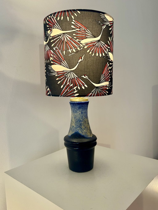 Atmospheric table lamp with crane motif shade made from Scheurich vase