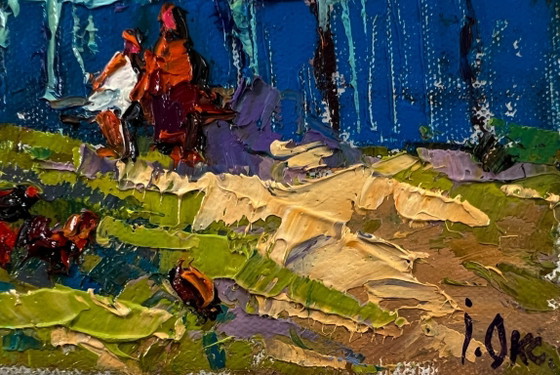 Originales Ölgemälde: Ländliche Sommerlandschaft in der Nähe des Dorfhofs – Gemälde & Zeichnungen, Canvas (photo 5 of 8)