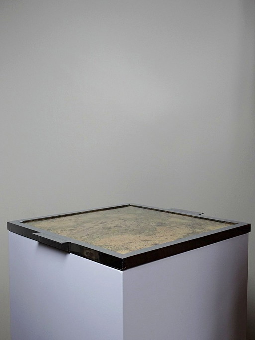 Mid - Century chic Chrome, cork and glass plate tray from the 70s