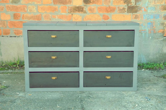 Handcrafted Pine Chest of Drawers – 6 Drawers, Black & Grey Finish, Customizable – Metal, Mdf, Scandinavian (photo 6 of 7)