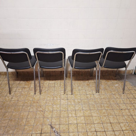 Image 1 of 4 x Vintage / Retro Chairs / Black Leatherette and Chrome