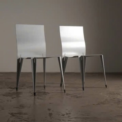 Pair Of 2 Fulfil Aluminum Grey Chairs By Matt Van Schijndel, 1989 – eetkamerstoelen, Aluminium