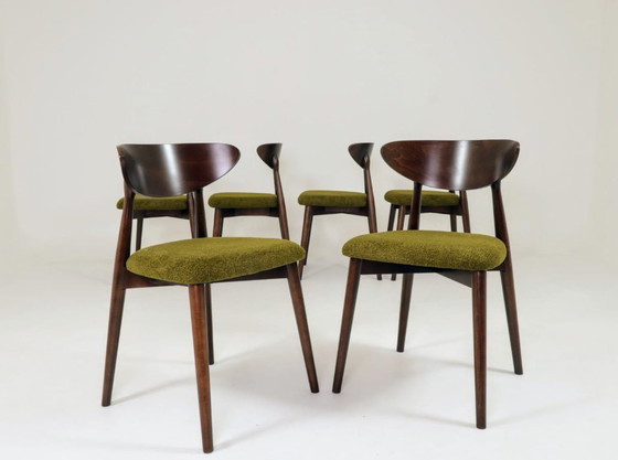 Image 1 of Eetkamerstoelen set van 6, bekleding van donker walnootgroen gras, natuurlijk ontwerp
