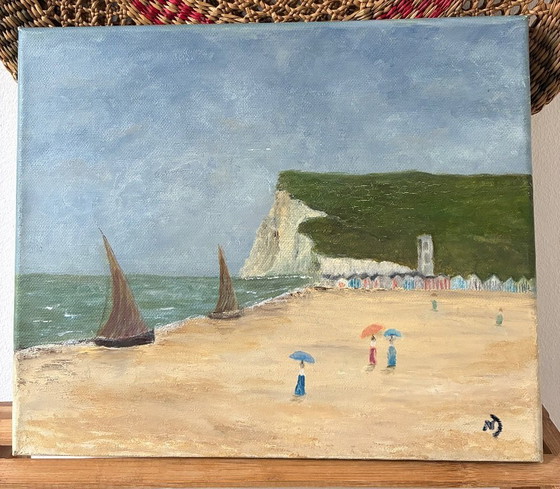 Image 1 of Petit tableau huile sur toile marine paysage Seine Maritime