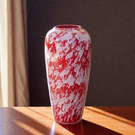 Large handcrafted vase with speckled red enamel