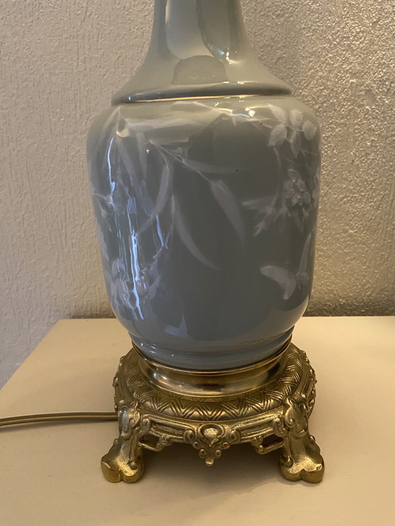 Image 1 of Celadon pâte-sur-pâte porcelain table lamp with bronze mount