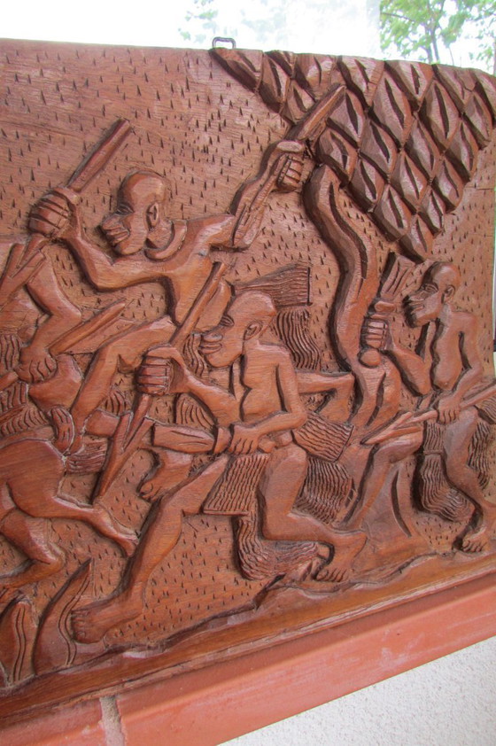 Image 1 of Panneau Bas Relief en Bois Sculpté, Afrique, 1970s