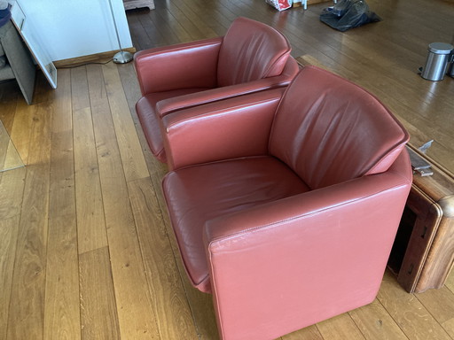 2x Leolux Fabio Red Leather Armchair
